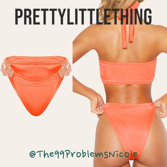 PrettyLittleThing Swim High Leg Bikini Bottom Coral - Picture 6 of 6